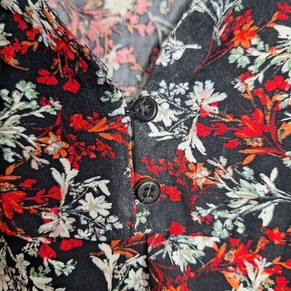 Zara Womens Cottagecore Tunic Top Floral 3/4 Sleeve Cinch Cuff Split Neck Small - Picture 4 of 12